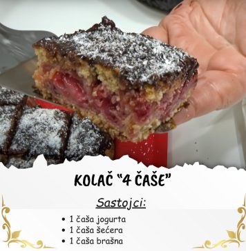 KOLAČ “4 ČAŠE”: STARINSKI, SOČAN ZA 5 minuta! BEZ MIKSERA – bukvalno ga može dete napraviti!